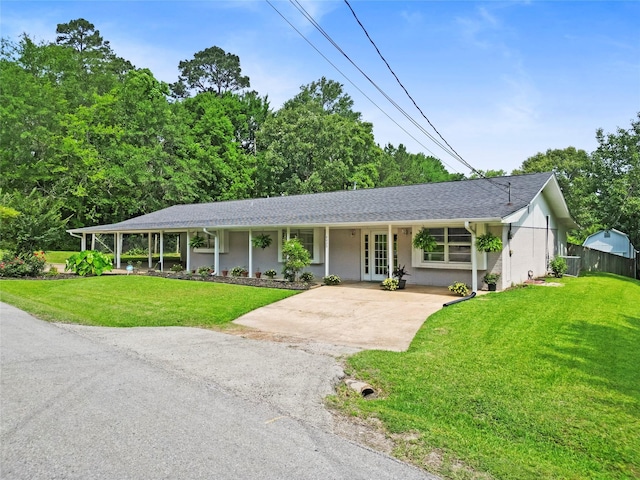 4420 Shady Ln, Huntsville, TX 77320 - ranch-style house with french doors, driveway, and roof with shingles