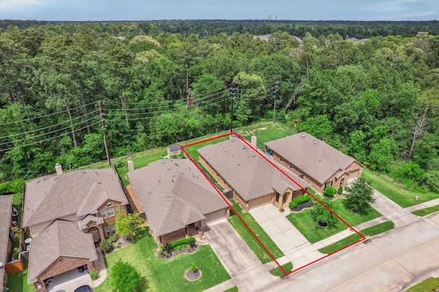 5332 Pointe Spring Xing, Spring, TX 77389 - aerial view of property and surrounding area with a forest and property parcel outlined