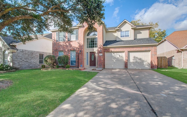 14814 Bridle Bend Dr, Houston, TX 77084 - traditional-style house featuring brick siding, driveway, an attached garage, and roof with shingles