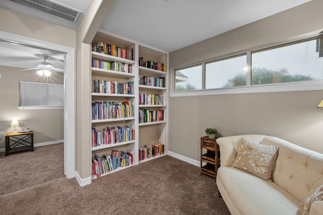 19634 Stone Lake Dr, Tomball, TX 77377 - sitting room featuring carpet flooring, baseboards, and a ceiling fan