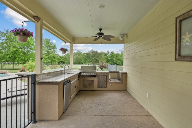 19634 Stone Lake Dr, Tomball, TX 77377 - view of patio / terrace with a sink and a ceiling fan