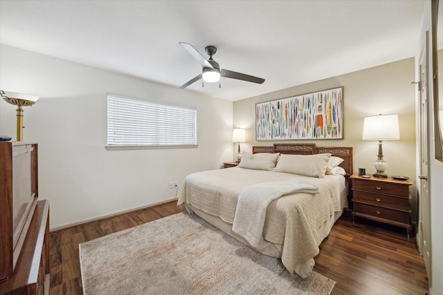 606 Marshall St Unit C2, Houston, TX 77006 - bedroom with ceiling fan, dark wood finished floors, and baseboards