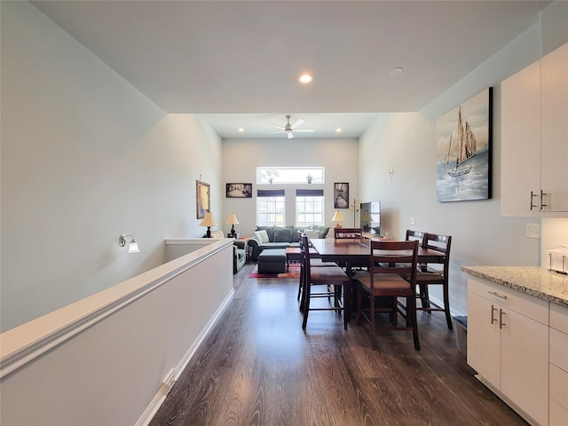 18841 Elegance Ave, Spring, TX 77379 - dining space featuring dark wood-style flooring, ceiling fan, and recessed lighting