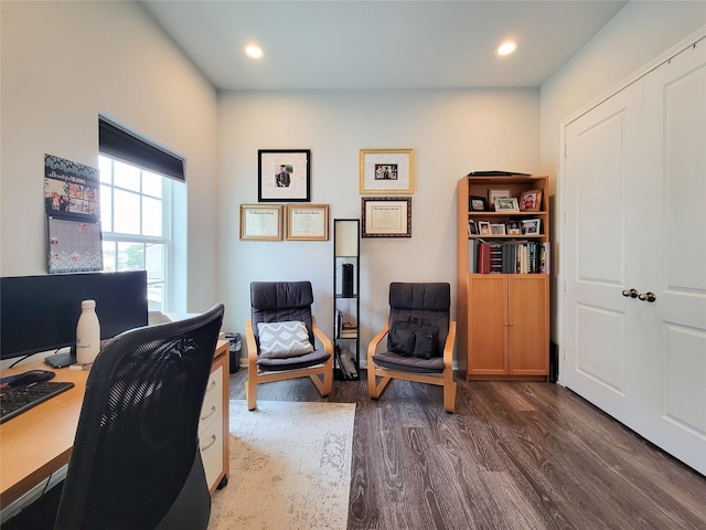 18841 Elegance Ave, Spring, TX 77379 - office featuring dark wood-type flooring, arched walkways, and recessed lighting