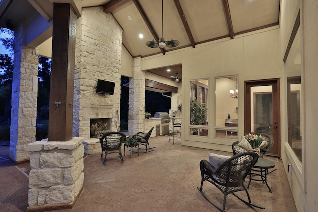 9502 Clubhouse Cir, Magnolia, TX 77354 - view of patio featuring an outdoor stone fireplace and area for grilling