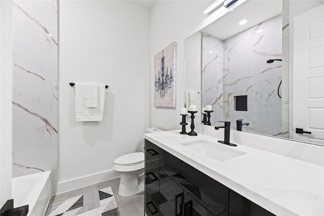 7212 England St, Houston, TX 77021 - full bathroom featuring toilet, vanity, baseboards, a bathtub, and a shower