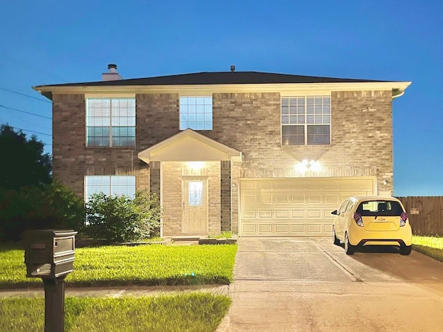 16959 Great Glen Dr, Houston, TX 77084 - traditional-style home featuring concrete driveway, a garage, and brick siding