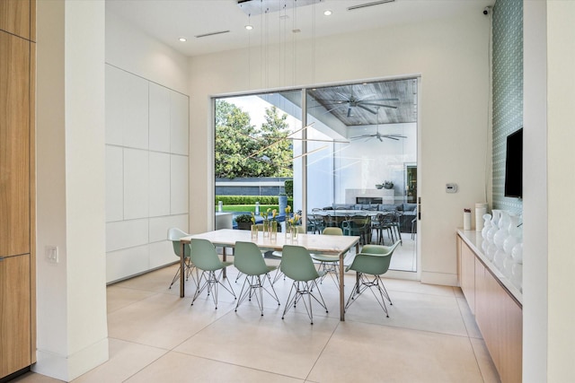 311 Brown Saddle St, Houston, TX 77057 - dining space with recessed lighting, a ceiling fan, and light tile patterned flooring
