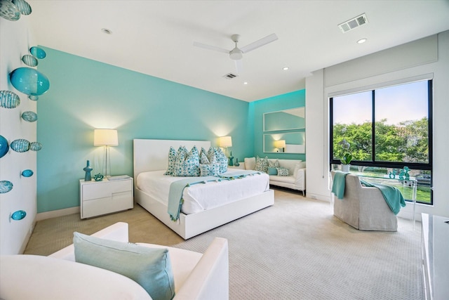 311 Brown Saddle St, Houston, TX 77057 - carpeted bedroom featuring a ceiling fan, recessed lighting, and baseboards