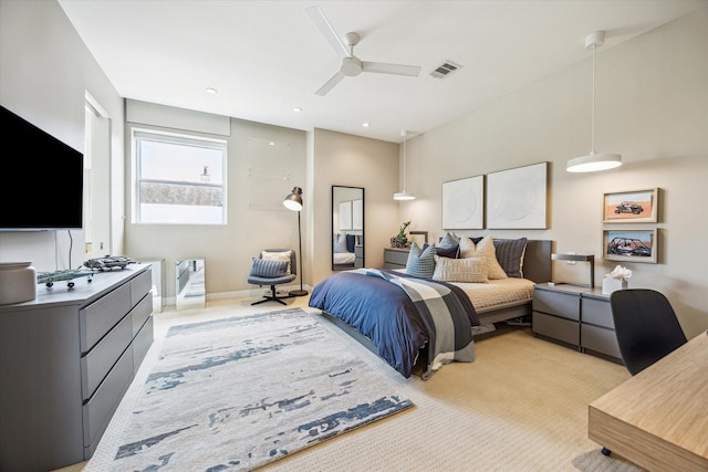 311 Brown Saddle St, Houston, TX 77057 - bedroom featuring light colored carpet and a ceiling fan