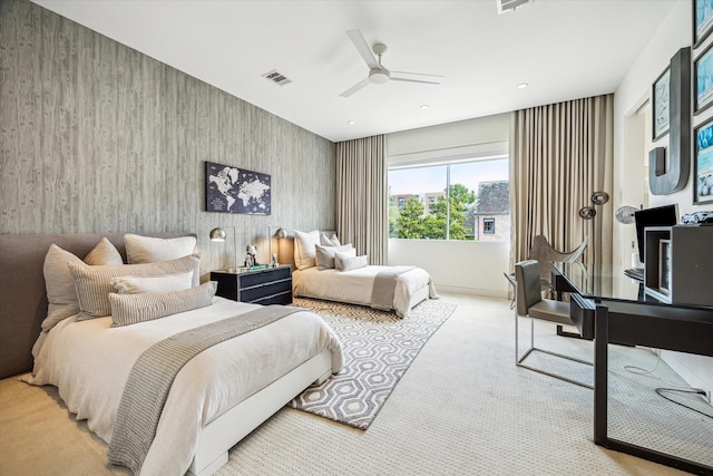 311 Brown Saddle St, Houston, TX 77057 - carpeted bedroom with a ceiling fan and recessed lighting