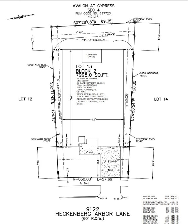 9122 Heckenberg Arbor Ln, Cypress, TX 77433 - survey map / technical document