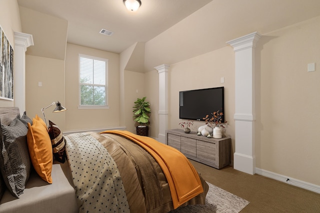 11702 Saporito Way, Richmond, TX 77406 - bedroom with decorative columns, carpet floors, and baseboards