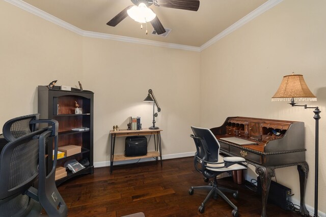 11702 Saporito Way, Richmond, TX 77406 - home office featuring crown molding, wood-type flooring, ceiling fan, and baseboards