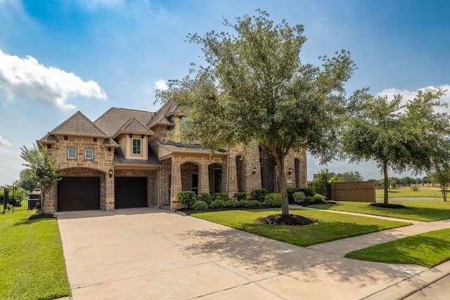 11702 Saporito Way, Richmond, TX 77406 - french provincial home featuring an attached garage, driveway, brick siding, and stone siding