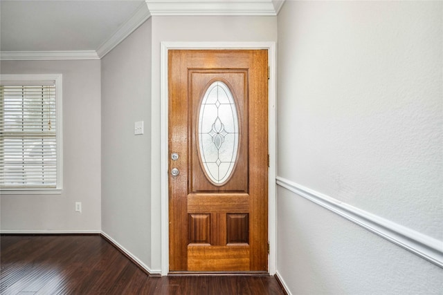 19826 Creston Cove Ct, Cypress, TX 77433 - entryway with dark wood-type flooring, crown molding, and baseboards