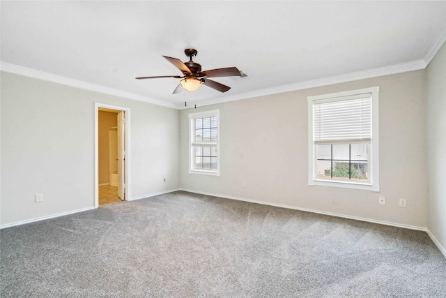 19826 Creston Cove Ct, Cypress, TX 77433 - carpeted empty room with ornamental molding, baseboards, and a ceiling fan