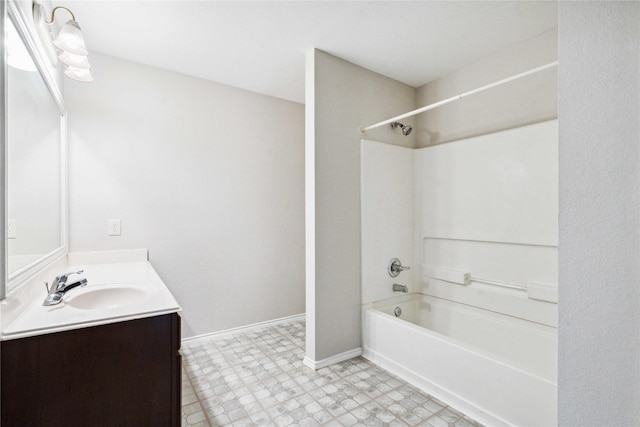 19826 Creston Cove Ct, Cypress, TX 77433 - bathroom featuring shower / washtub combination, vanity, tile patterned floors, and baseboards
