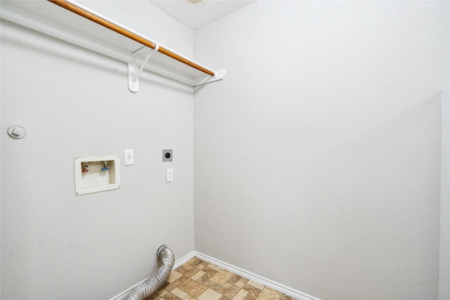 19826 Creston Cove Ct, Cypress, TX 77433 - laundry area featuring electric dryer hookup, baseboards, washer hookup, and stone finish flooring
