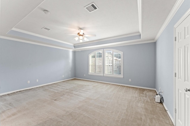 10106 Holly Chase Dr, Houston, TX 77042 - empty room featuring a raised ceiling, a ceiling fan, carpet floors, crown molding, and a smoke detector