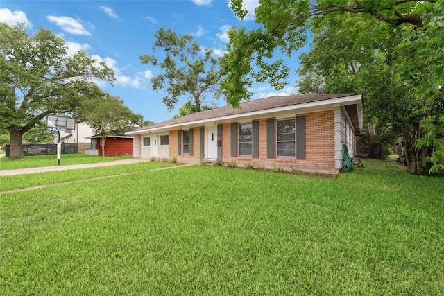 8022 Ridgeview Dr, Houston, TX 77055 - ranch-style house featuring brick siding, a garage, a front lawn, and driveway