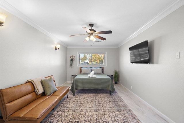 3206 Carter St, Pasadena, TX 77503 - bedroom featuring ornamental molding, baseboards, and a ceiling fan