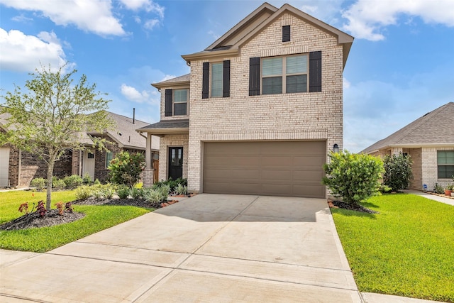 8310 Royal Breeze Dr, Cypress, TX 77433 - view of front of home featuring brick siding, an attached garage, a front lawn, and driveway