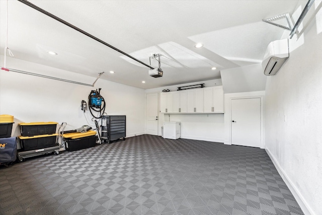 1702 De Milo Dr, Houston, TX 77018 - garage with a garage door opener, baseboards, recessed lighting, and a wall mounted AC