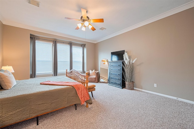 2500 Amy Lee Dr, Conroe, TX 77304 - carpeted bedroom featuring crown molding and ceiling fan