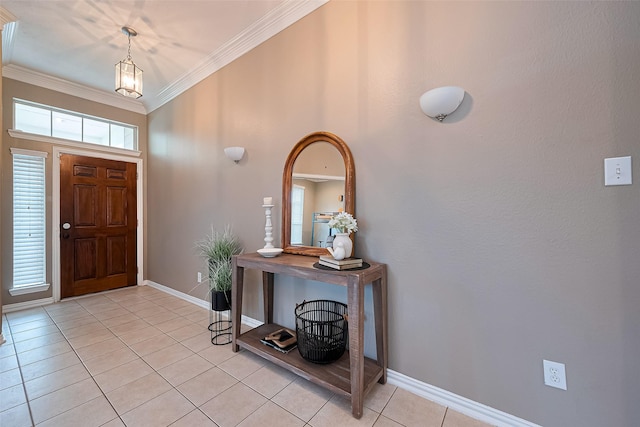 2500 Amy Lee Dr, Conroe, TX 77304 - foyer featuring light tile patterned floors and ornamental molding