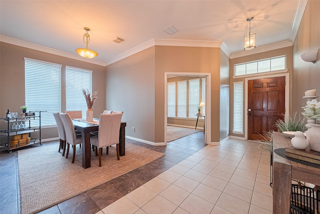 2500 Amy Lee Dr, Conroe, TX 77304 - dining room with ornamental molding and light tile patterned flooring