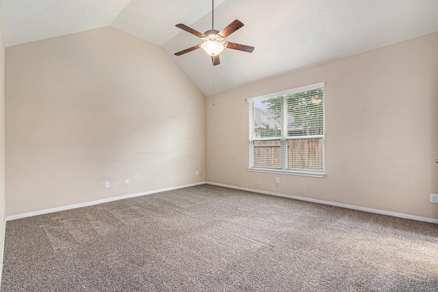 30710 Basil Trace Dr, Spring, TX 77386 - carpeted empty room featuring ceiling fan, vaulted ceiling, and baseboards