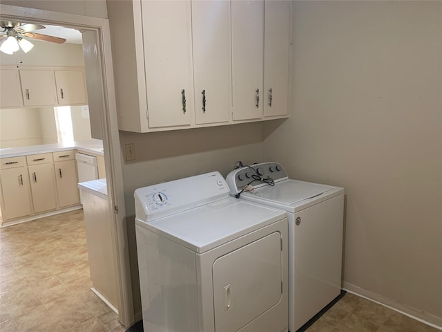 26405 Easy St, Magnolia, TX 77355 - laundry area with washing machine and dryer, ceiling fan, and cabinet space