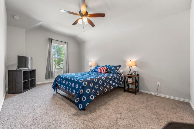 819 Spruce Pine Dr, Conroe, TX 77318 - carpeted bedroom with lofted ceiling, baseboards, and ceiling fan