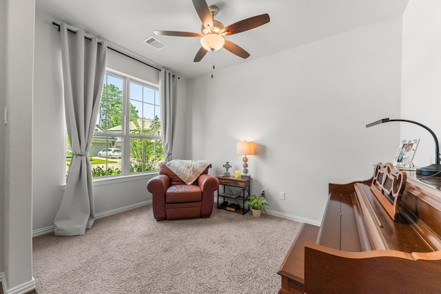 819 Spruce Pine Dr, Conroe, TX 77318 - living area with a ceiling fan, baseboards, and carpet flooring