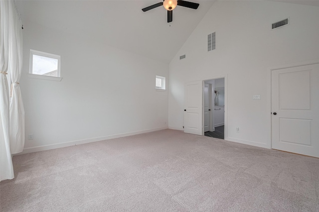 2610 Texas Orange Trl, Richmond, TX 77406 - unfurnished bedroom featuring high vaulted ceiling, carpet, baseboards, and ceiling fan