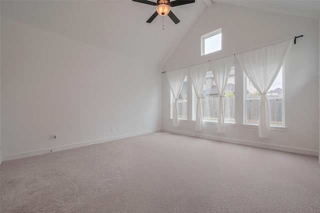 2610 Texas Orange Trl, Richmond, TX 77406 - carpeted spare room featuring high vaulted ceiling, a ceiling fan, and baseboards