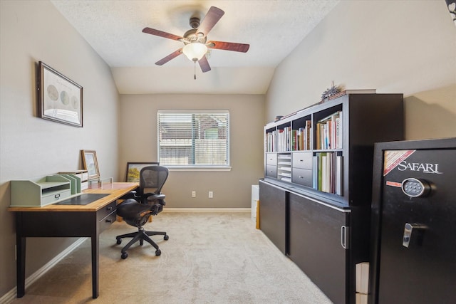 8514 Babbling Brook Ct, Sugar Land, TX 77479 - carpeted office space featuring lofted ceiling, a ceiling fan, and baseboards