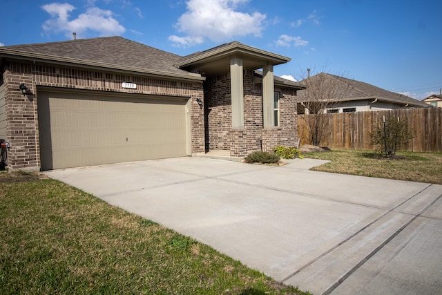 7735 Nevaeh Crest Path, Houston, TX 77016 - ranch-style house with brick siding, concrete driveway, an attached garage, and a shingled roof