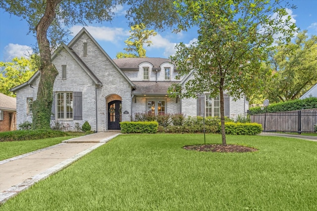 french country style house with brick siding