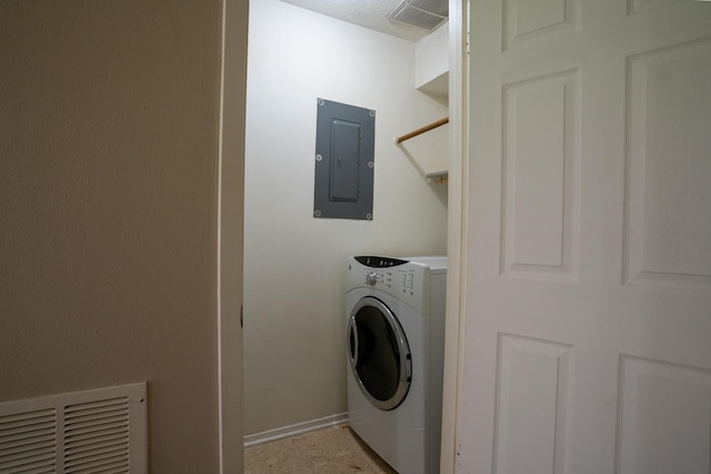 2521 Crosstimbers St Unit G3, Huntsville, TX 77320 - washroom featuring washer / dryer, electric panel, and baseboards