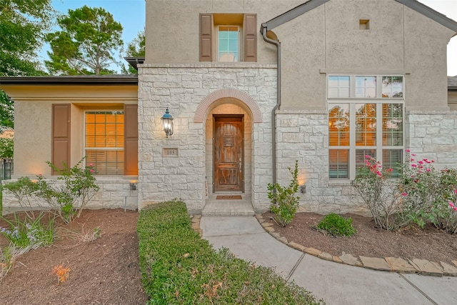 105 Checkerbloom Ct, Montgomery, TX 77316 - doorway to property with stone siding and stucco siding
