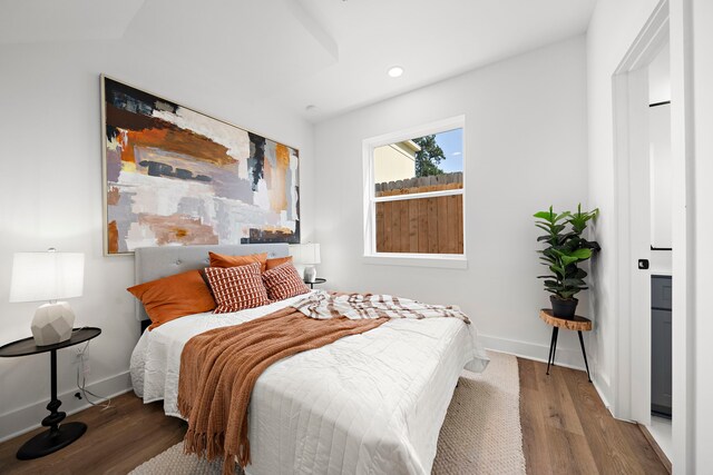 835 Elkhart St Unit A, Houston, TX 77091 - bedroom featuring wood finished floors, baseboards, and recessed lighting