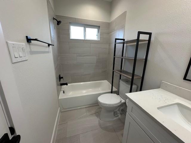 4816 Brinkman St, Houston, TX 77018 - bathroom featuring baseboards, toilet, vanity, shower / washtub combination, and marble finish floors