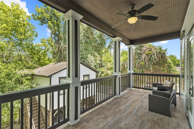 1202 Archer St, Houston, TX 77009 - wooden terrace featuring a ceiling fan