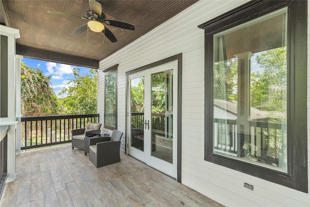 1202 Archer St, Houston, TX 77009 - sunroom featuring french doors, a ceiling fan, and healthy amount of natural light