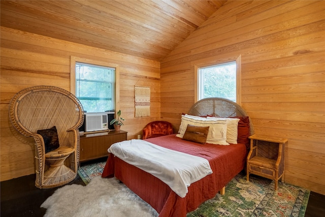 1202 Archer St, Houston, TX 77009 - bedroom with cooling unit, wooden walls, and lofted ceiling