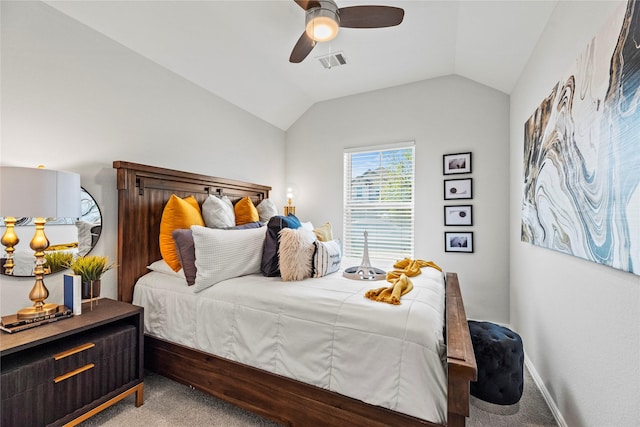 208 Catalina Cove Dr, Katy, TX 77493 - bedroom with carpet, lofted ceiling, ceiling fan, and baseboards