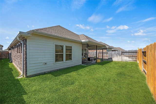 208 Catalina Cove Dr, Katy, TX 77493 - rear view of property featuring ceiling fan, roof with shingles, and a patio