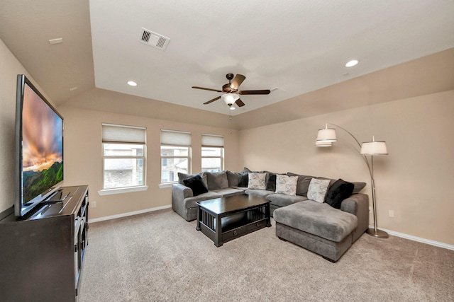 18910 Winding Atwood Ln, Tomball, TX 77377 - carpeted living area with a ceiling fan, baseboards, and recessed lighting